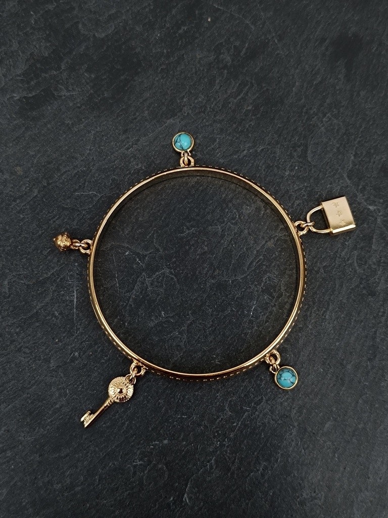 [SHA-RIJO25-TU-M] Bracelet doré & turquoise taille M