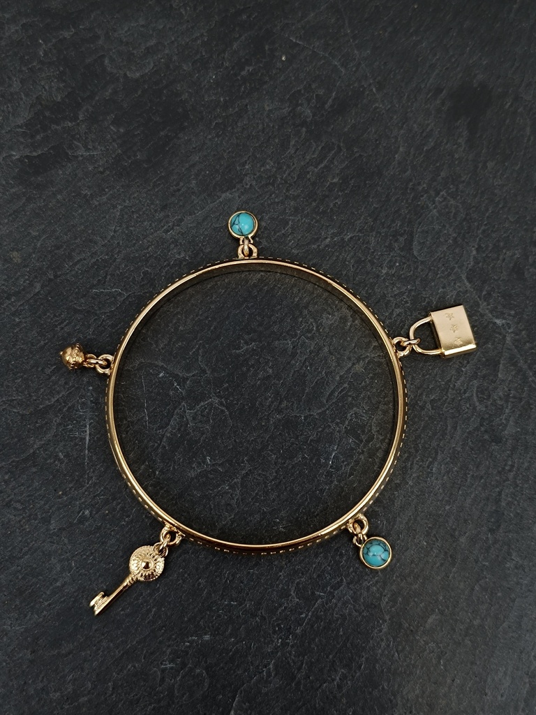 [SHA-RIJO25-TU-L] Bracelet doré & turquoise taille L