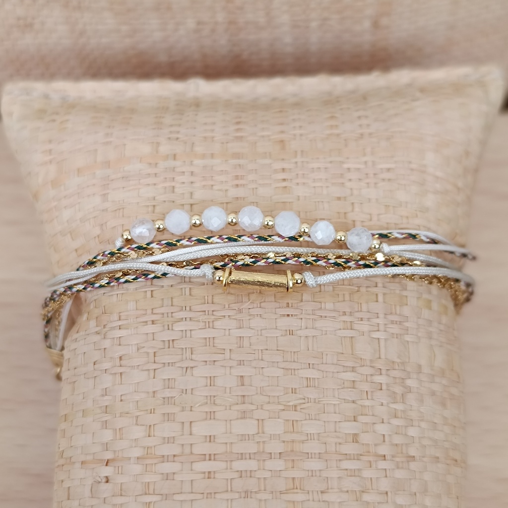 [GAR-0001-820002BRSIEF-0] Bracelet double tour 'Sienna' & Pierre de lune blanche