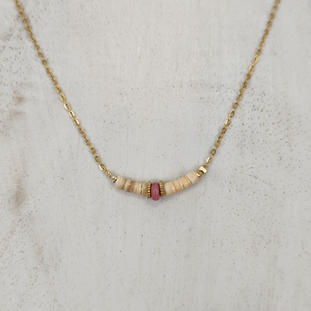 [GAR-0015-820118COCALF-0] Collier 'Calipso' & Agate rose - By Garance