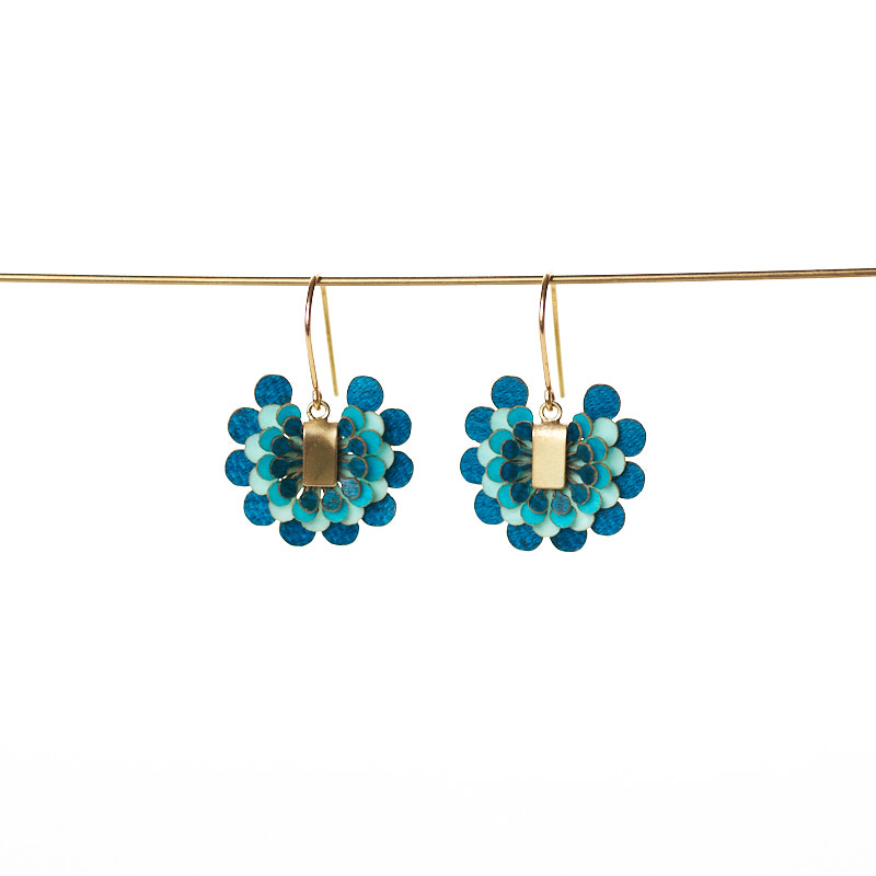 [PACA-PAI-PD002-02] Boucles d'Oreilles Papaye Bleu Laiton & Parchemin - Paca Peca