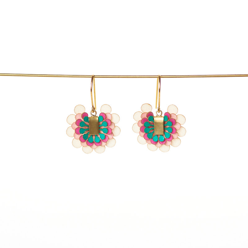[PACA-PAI-PD002-05] Boucles d'Oreilles Papaye Multicouleur Laiton & Parchemin - Paca Peca