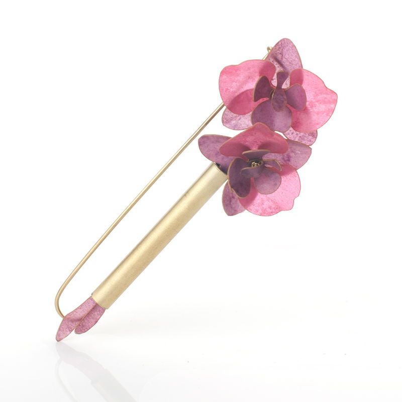 [PACA-ORQ-BR001-05] Broche Orchidée Mauve Laiton & Parchemin - Paca Peca