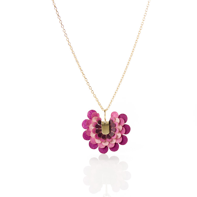 [PACA-PAI-CG001-04] Collier Longueur Intermediaire Papaye Mauve Laiton & Parchemin - Paca Peca