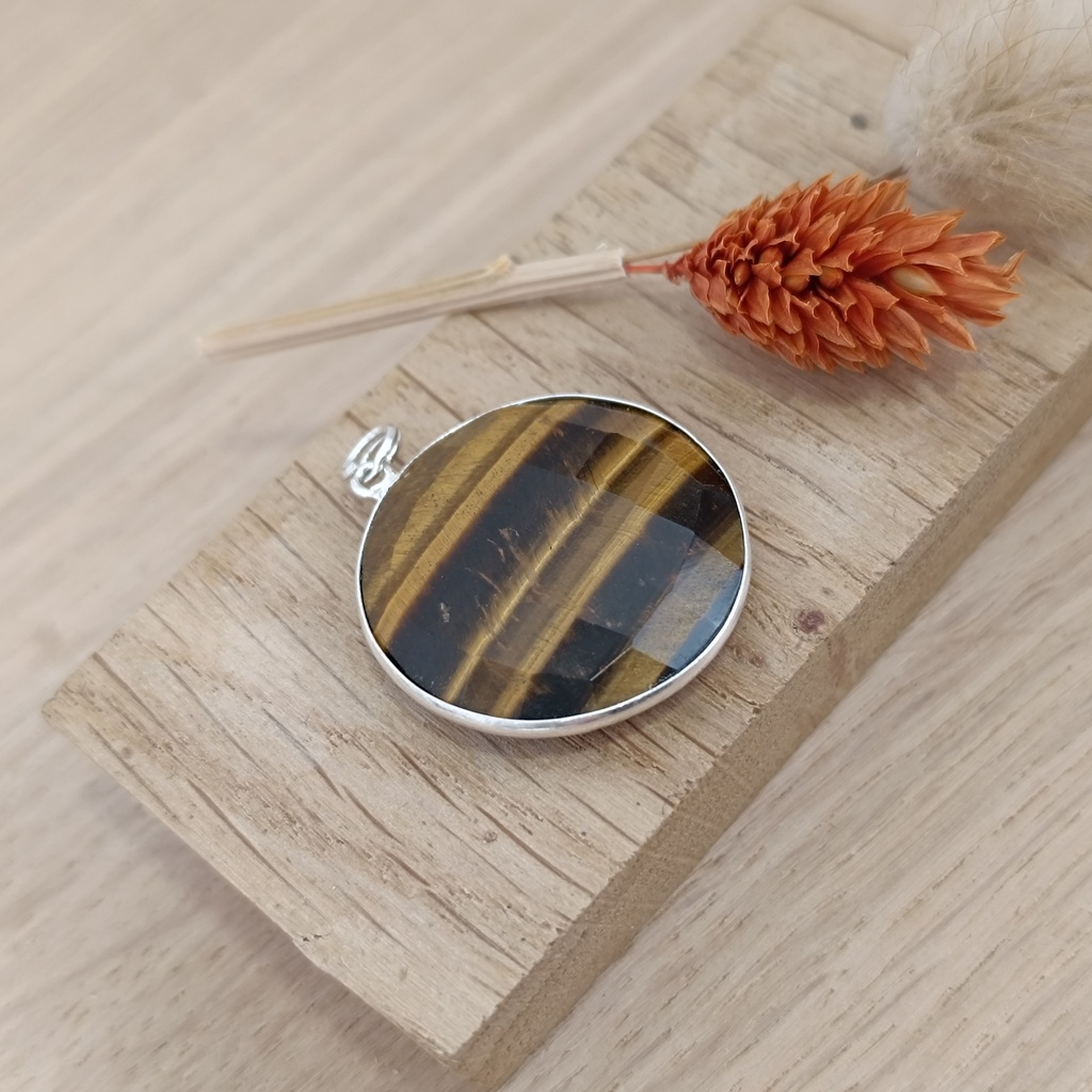 [PEAR-0354] Pendentif Argent 925 & Œil de Tigre [0354]