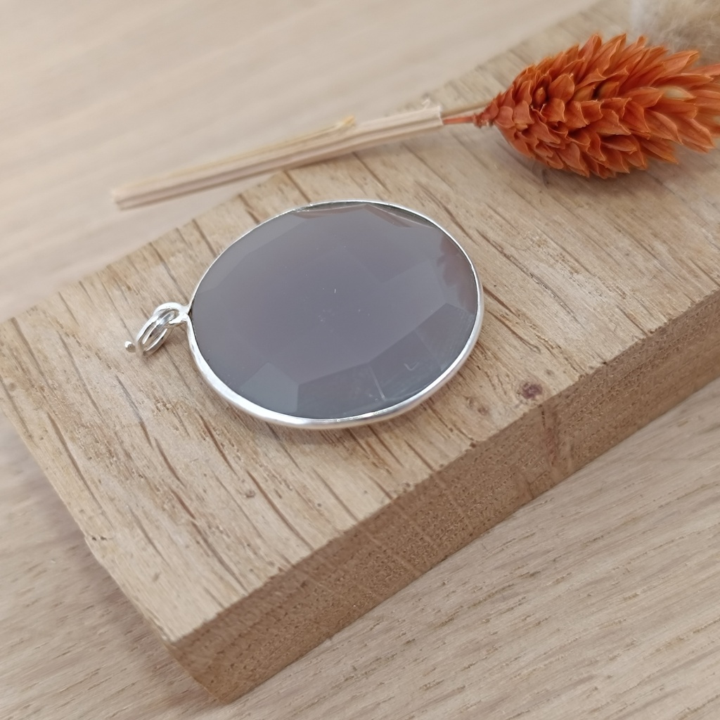 [PEAR-0361] Pendentif Argent 925 & Calcédoine Grise