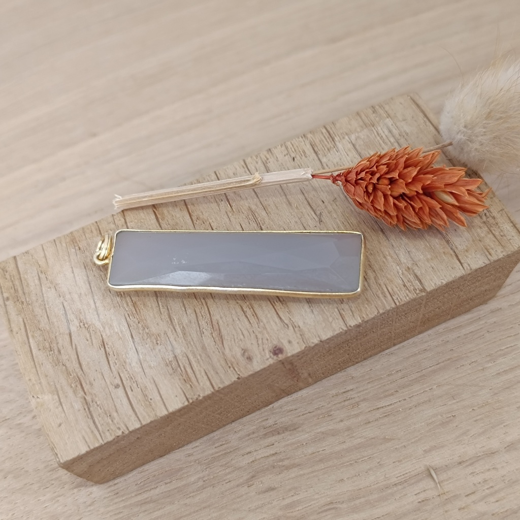 [PEDO-0021] Pendentif Argent 925 Plaqué Or & Calcédoine Grise [0021]