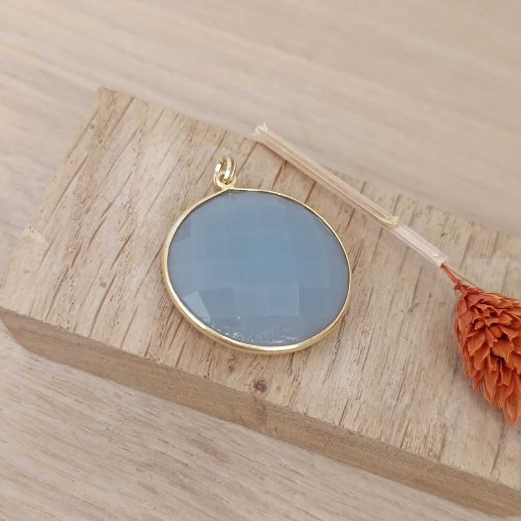 [PEDO-0022] Pendentif Argent 925 Plaqué Or & Calcédoine Grise [0022]