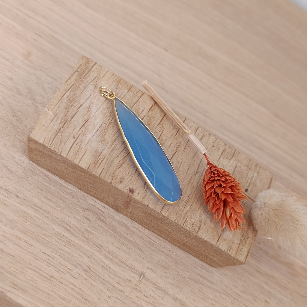 [PEDO-0023] Pendentif Argent 925 Plaqué Or & Calcédoine Bleue [0023]