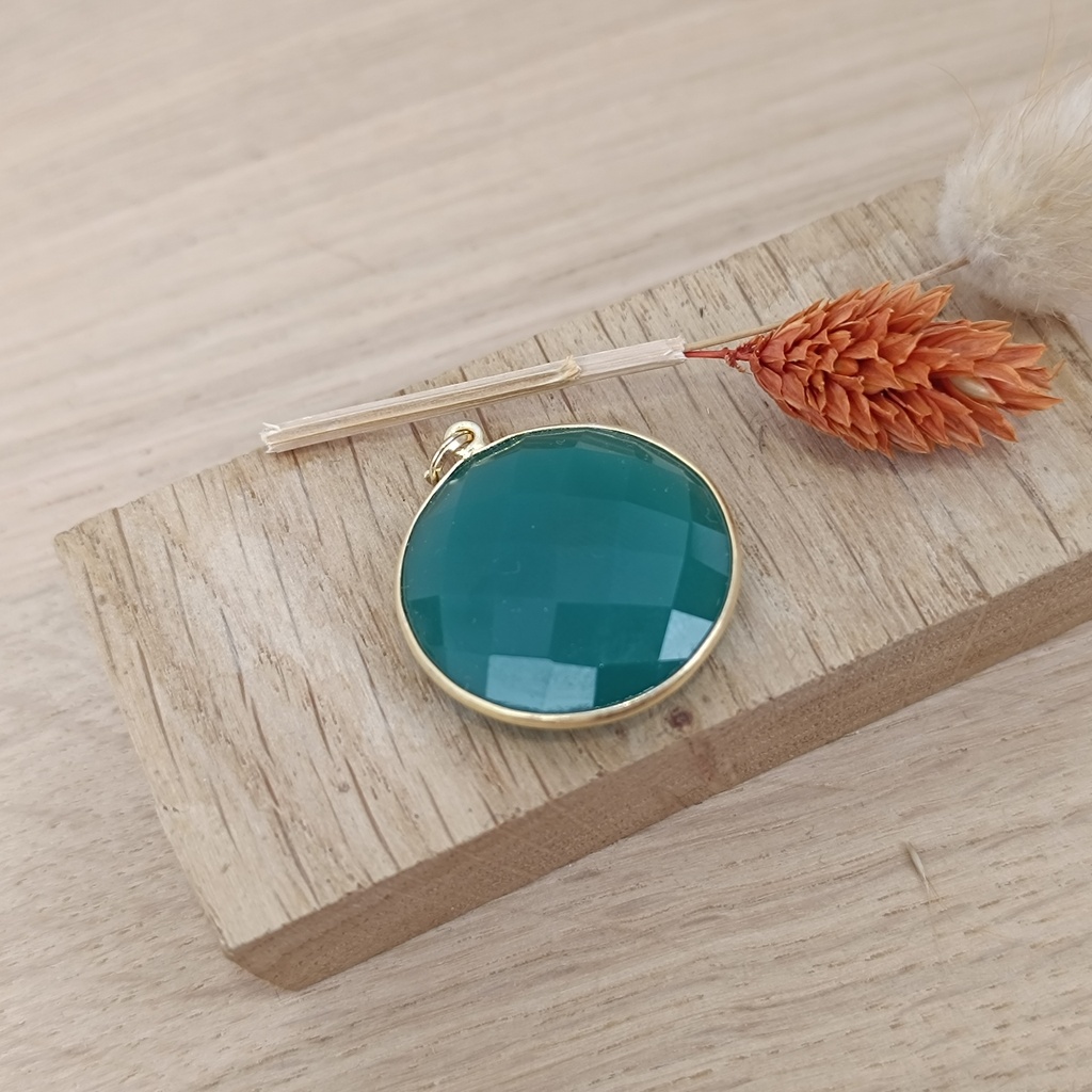 [PEDO-0025] Pendentif Argent 925 Plaqué Or & Onyx Verte [0025]