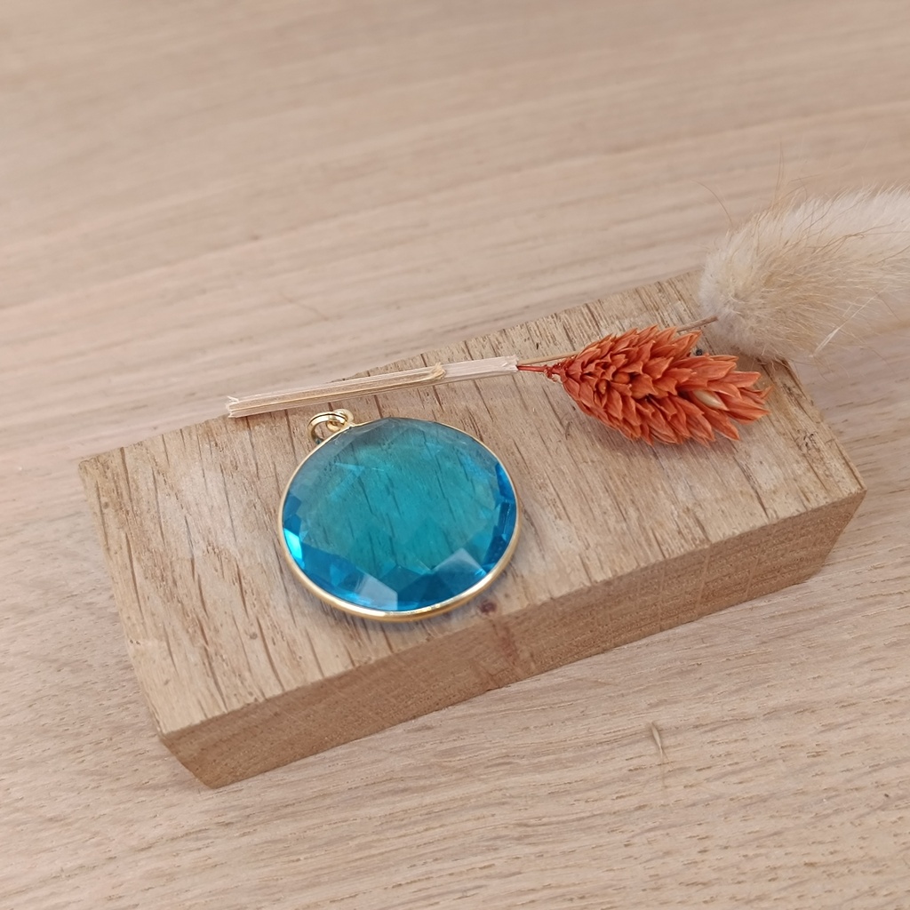 [PEDO-0028] Pendentif Argent 925 Plaqué Or & Hydroquartz Bleu [0028]