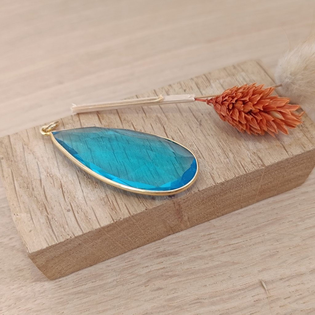 [PEDO-0029] Pendentif Argent 925 Plaqué Or & Hydroquartz Bleu [0029]