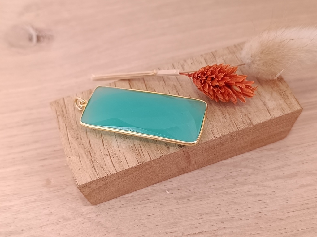 [PEDO-0030] Pendentif Argent 925 Plaqué Or & Calcédoine Aqua [0030]