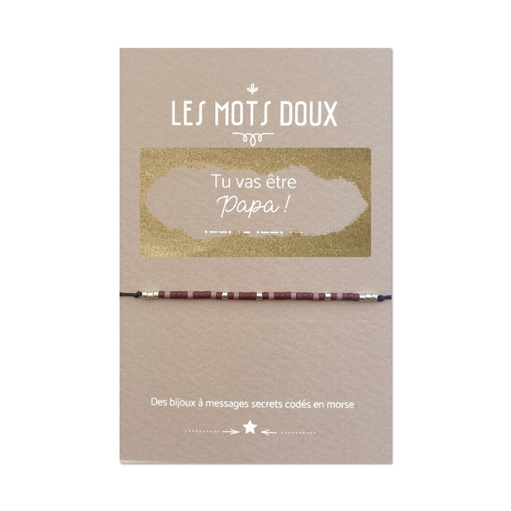 [LMD-BR-FAM-0023] Bracelet Famille 'Tu Vas Etre Papa' Espresso Argenté - Les Mots Doux