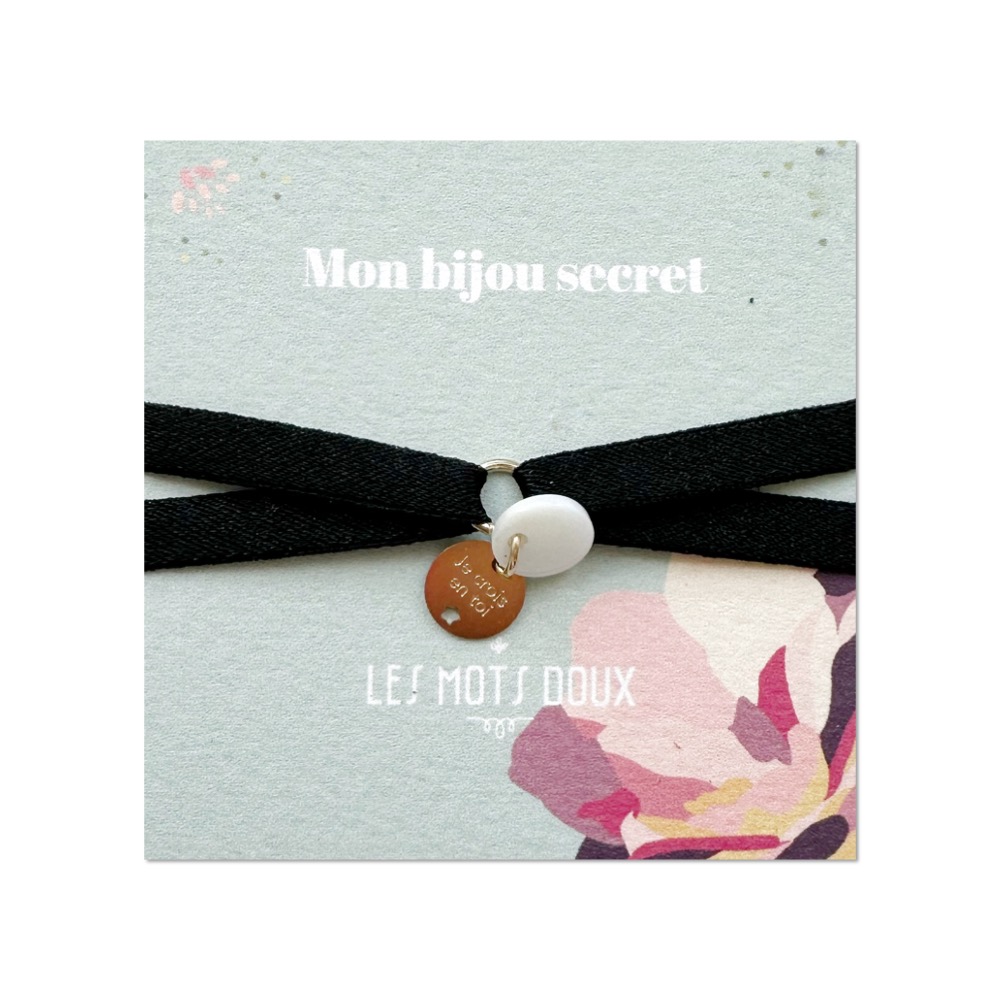 [LMD-BR-MED-0002] Bracelet Médaille 'Je Crois En Toi' Nacre Doré