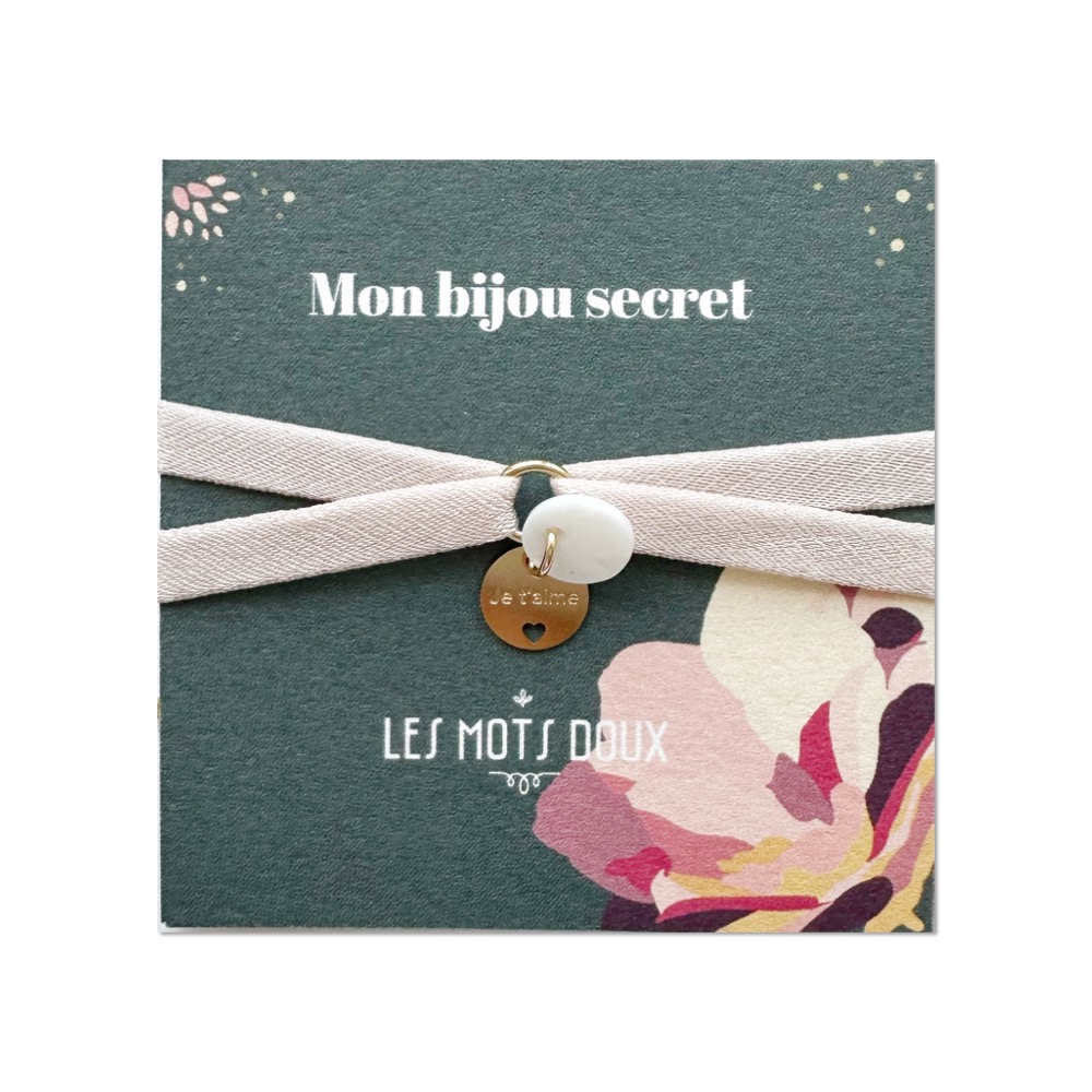[LMD-BR-MED-0005] Bracelet Médaille 'Je T'aime' Nacre Doré