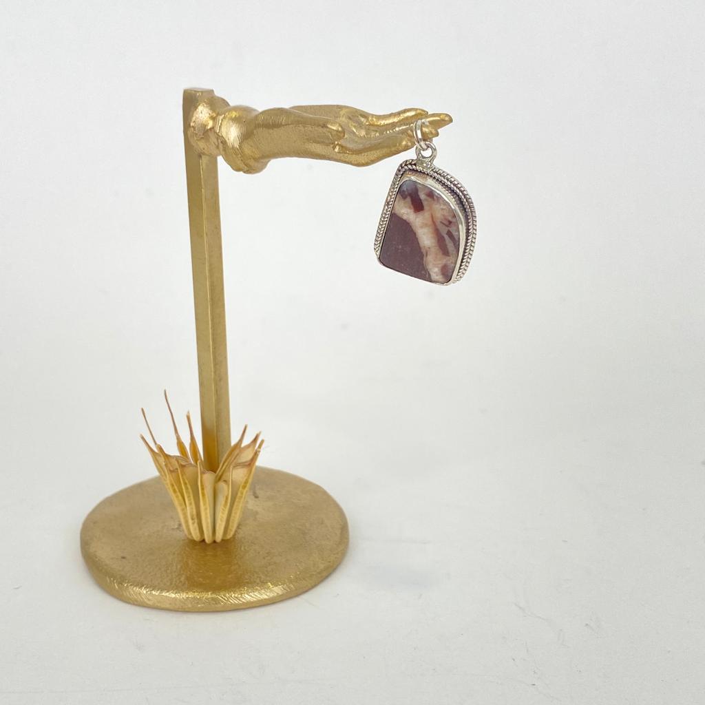 [PEAR-0423] Pendentif Argent 925 & Jaspe Brun [0423]