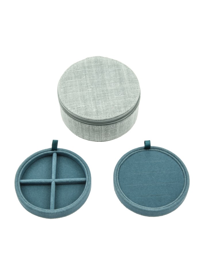 [BOND-7786] Boite à bijoux 'belgian linen' ronde verte - Bon Dep