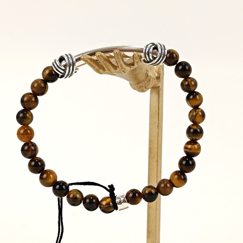 [DOZ-E0573-ODT-M] Bracelet Pierres 6mm Medium - Œil de Tigre et Argent - D'Oz Homme