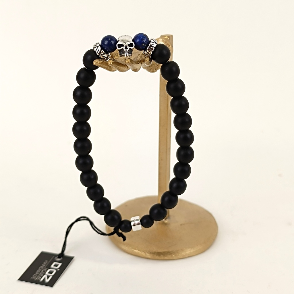 [DOZ-E0077-2-LL-M] Bracelet Pierres 8mm Medium - Lapis-lazuli & Perle de céramique et Argent - D'Oz Homme
