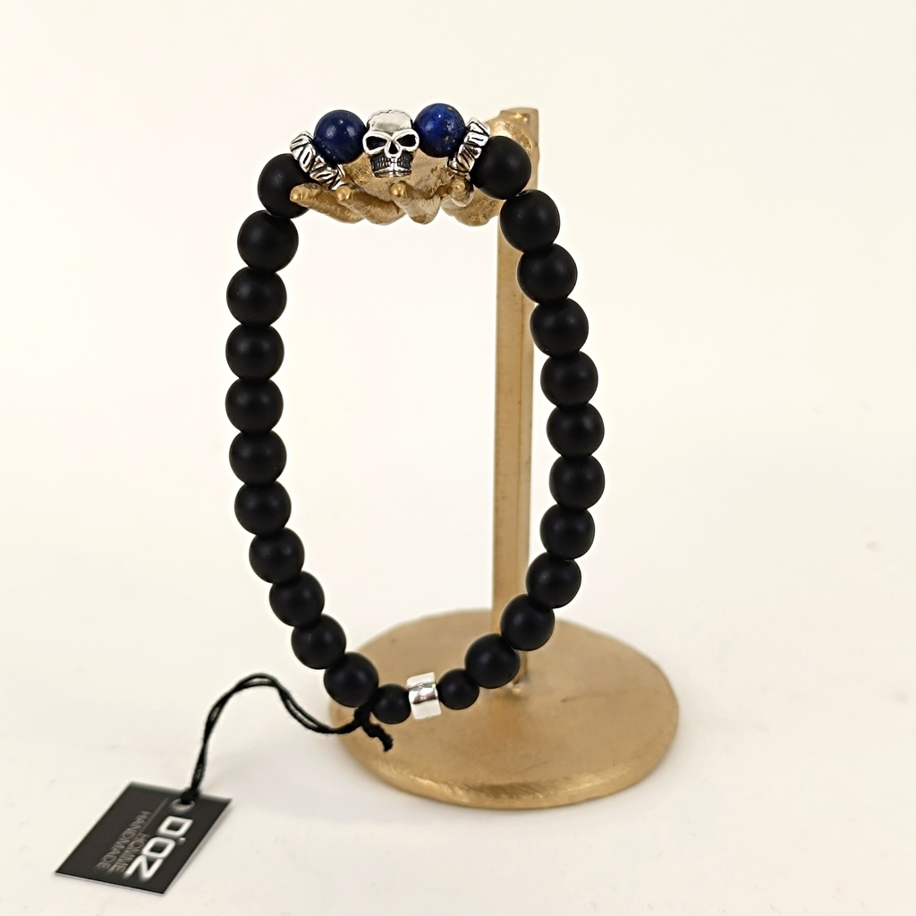 [DOZ-E0077-2-LL-M] Bracelet pierres 8mm medium Lapis-lazuli & Perle de céramique