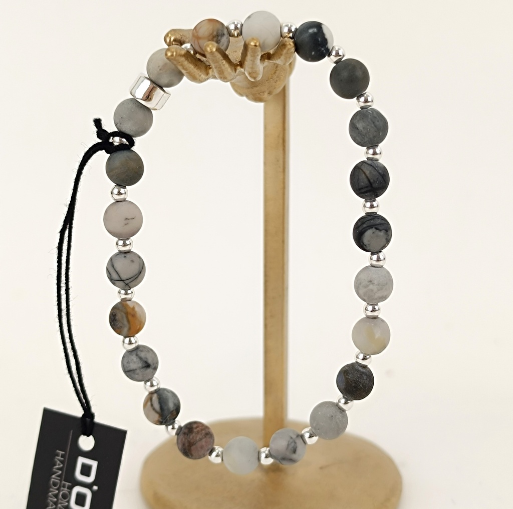 [DOZ-E0068-B2-JAP-M] Bracelet pierres 8mm medium Jaspe Picasso