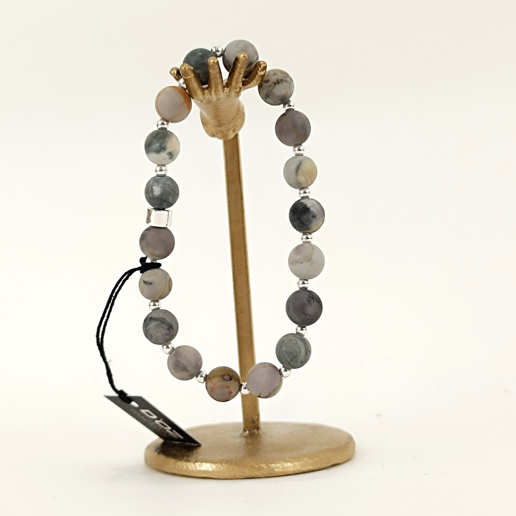 [DOZ-E0068-2-JAP-M] Bracelet Pierres 8mm Medium - Jaspe Picasso et Argent