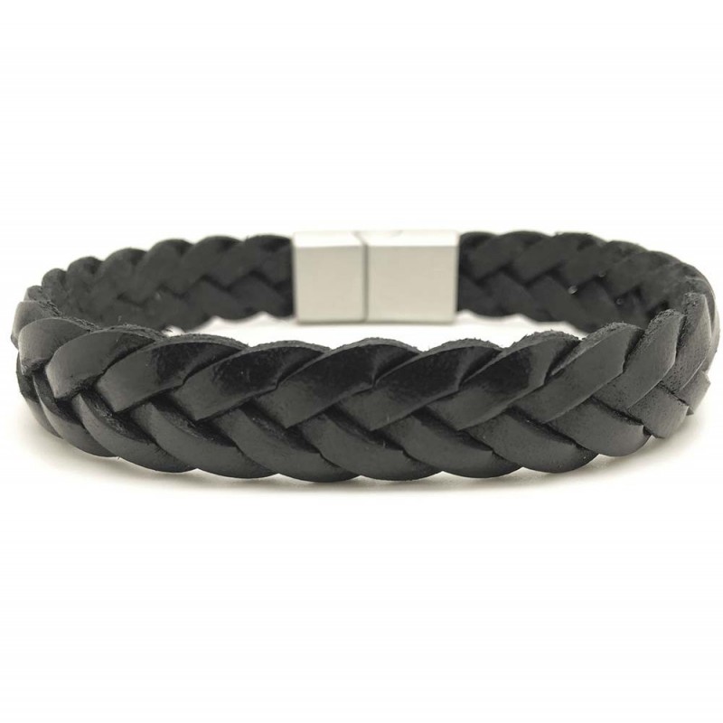 [LOOP-TRP12-NR-2-M] Bracelet 'Tressé Brut 12 mm' Medium Noir