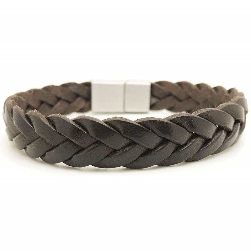 [LOOP-TRP12-MRN-1-S] Bracelet 'Tressé Brut 12 mm' Small Marron