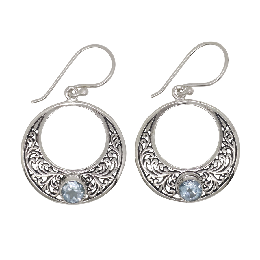 [BOAR-0976] Boucles d'Oreilles Argent 925 & Topaze Bleu [0976]