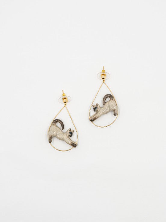 [NACH-BO-J184] Boucles d'Oreilles Chat Siamois