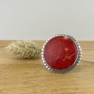 [BAAR-1878-53] Bague Argent 925 & Corail Rouge [1878]