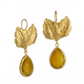 [TCS-IFE742Q] Boucles d'oreilles Laiton Plaqué Or & Agate Miel - The Craft Shop