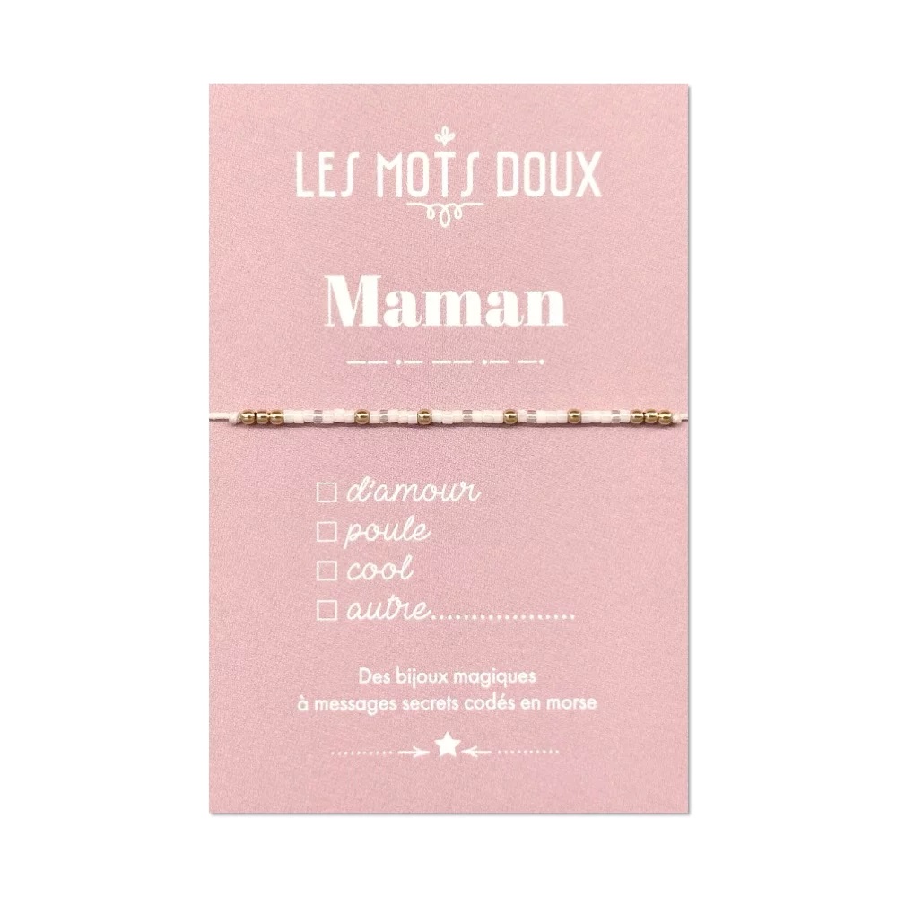 [LMD-BR-FAM-0010] Bracelet Famille Maman Blanc & Doré - Les Mots Doux