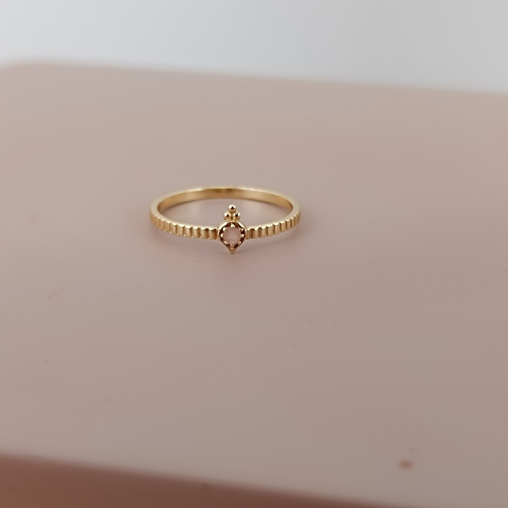 [MUJA-4185-GB-4-052] Bague Etnic Drop Striped Argent Plaqué Or & Pierre de Lune Pêche - Muja Juma
