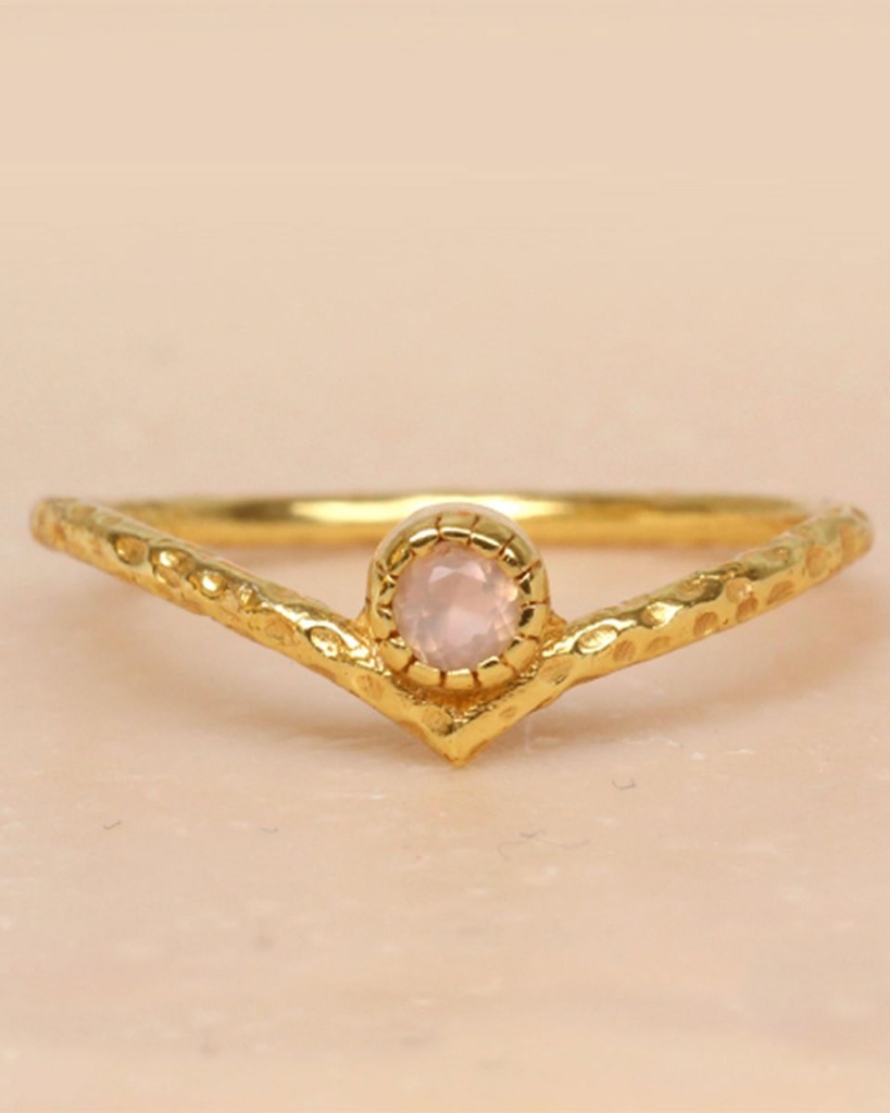 [MUJA-4198-GB-4-052] Bague en V Martelée Argent Plaqué Or & Calcédoine Rose - Muja Juma