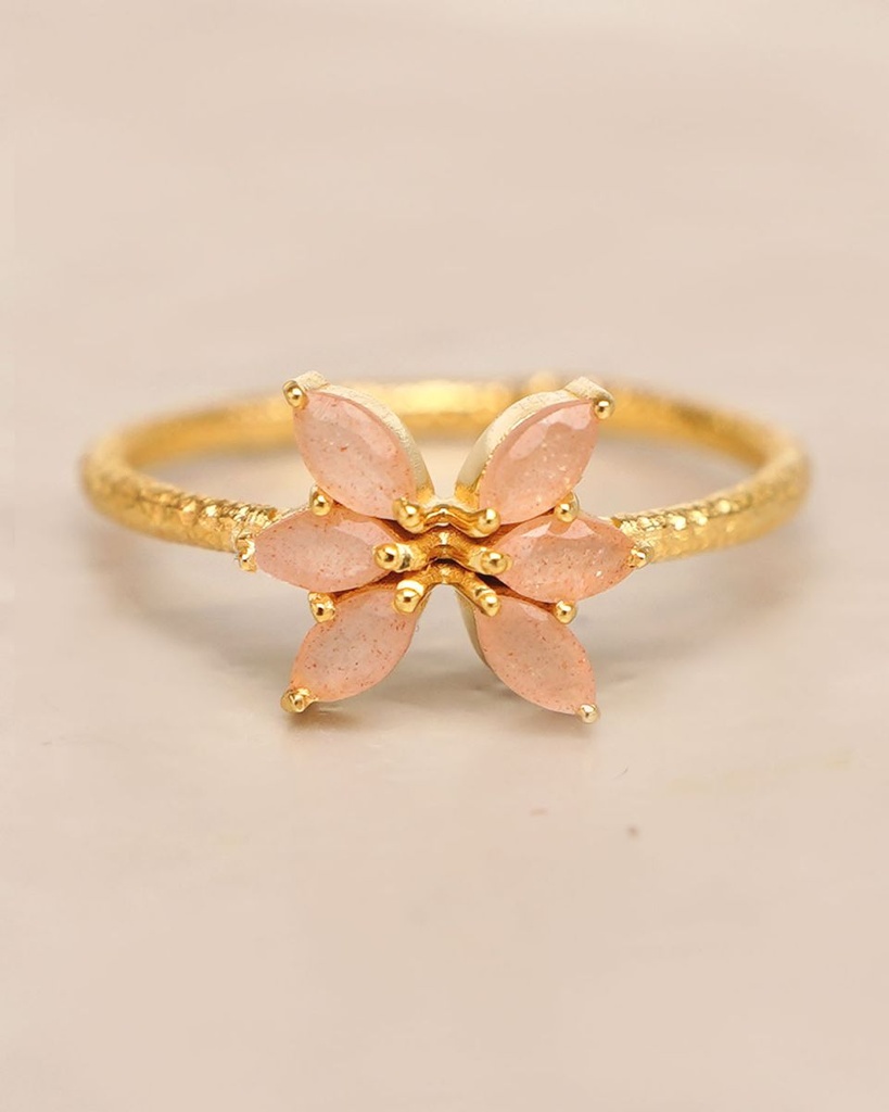 [MUJA-4278-GB-4-052] Bague Papillon Argent Plaqué Or & Pierre de Lune Pêche - Muja Juma