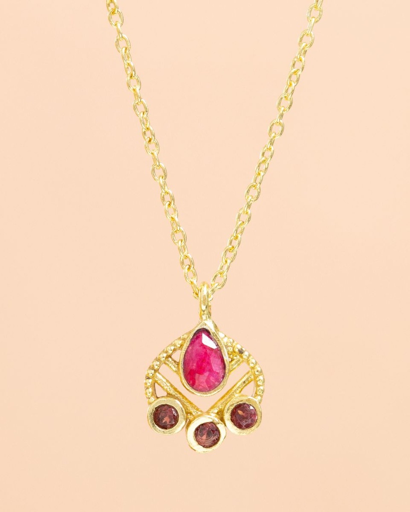 [MUJA-3442-GB-14] Collier Lana Argent Plaqué Or & Rubis & Grenat - Muja Juma