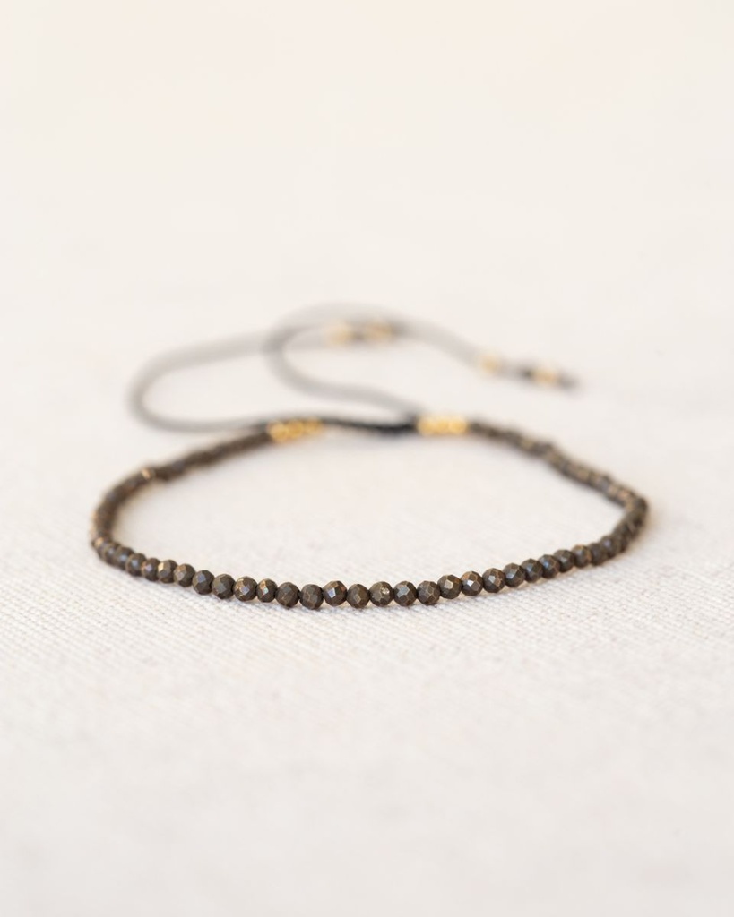 [MUJA-22001-MG-40] Bracelet Pierres 6 mm Obsidienne Argent Plaqué Or - Muja Juma
