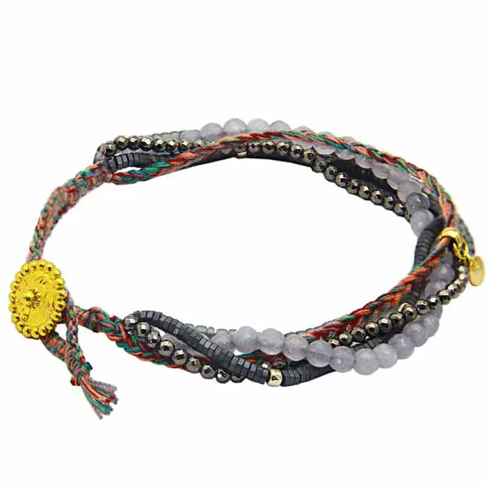 [FINE-BR-SP4150-17] Bracelet 'Markisa' Laiton & Jade Gris, Hématite Grise & Perles Miyuki Plaqué Or - Fineline
