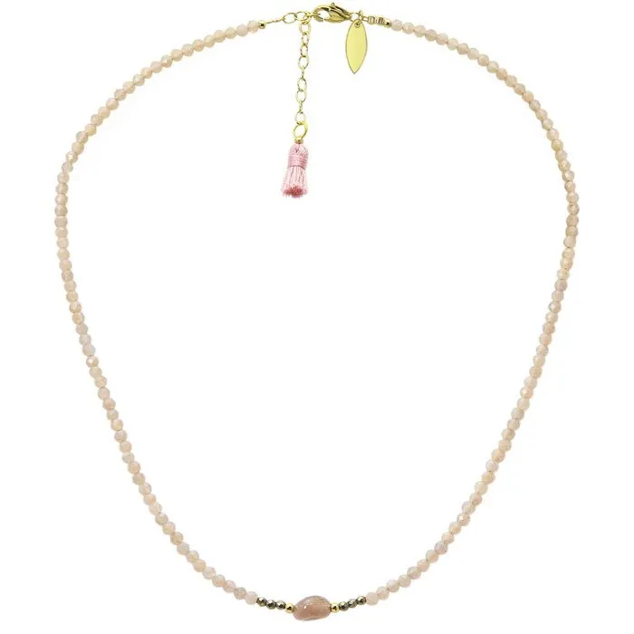 [FINE-NE-SP4578-30] Collier 'Banana' Laiton & Pierre de Soleil & Hématite Grise & Perles Miyuki Dorées Plaqué Or - Fineline