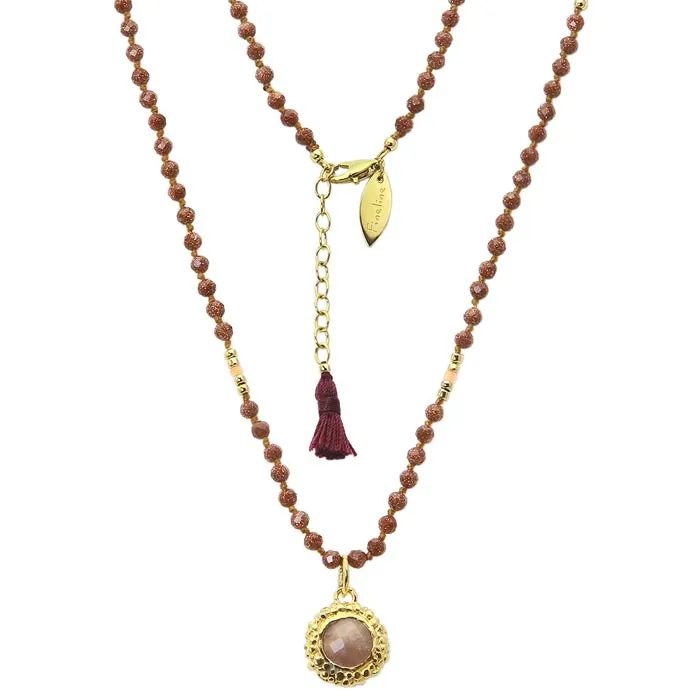 [FINE-NE-SP4607-20] Collier 'Nakula' Laiton & Pierre de Soleil, Pierre de Sable d'Or & Perles Miyuki Plaqué Or - Fineline