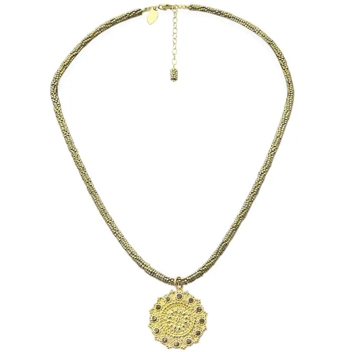 [FINE-NE-SP4478-20] Collier 'Rasa' Laiton & Hématite Dorée Plaqué Or - Fineline