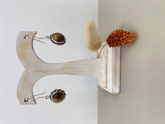 [BOAR-1070] Boucles d'Oreilles Argent 925 & Œil de Tigre [1070]