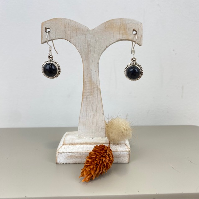 [BOAR-1109] Boucles d'Oreilles Argent 925 & Obsidienne Noire [1109]