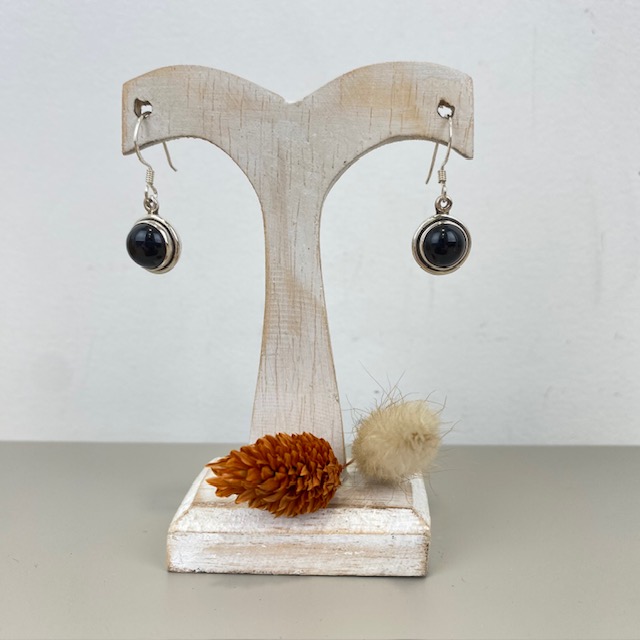 [BOAR-1111] Boucles d'Oreilles Argent 925 & Obsidienne Noire