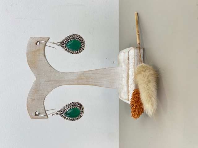 [BOAR-1116] Boucles d'Oreilles Argent 925 & Onyx Verte [1116]