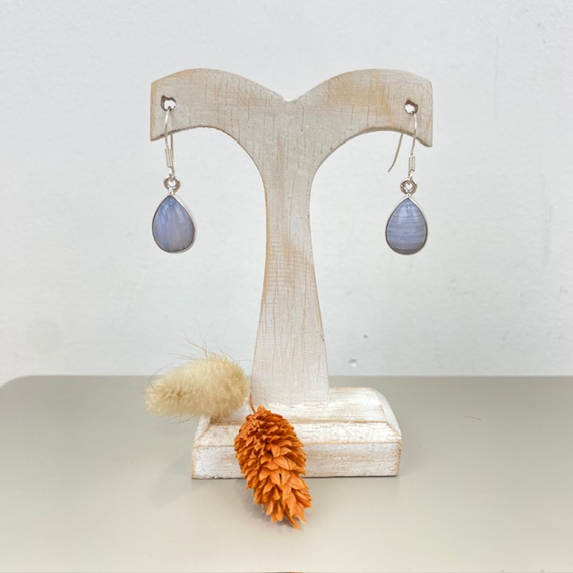 [BOAR-1117] Boucles d'Oreilles Argent 925 & Agate Blue Lace [1117]