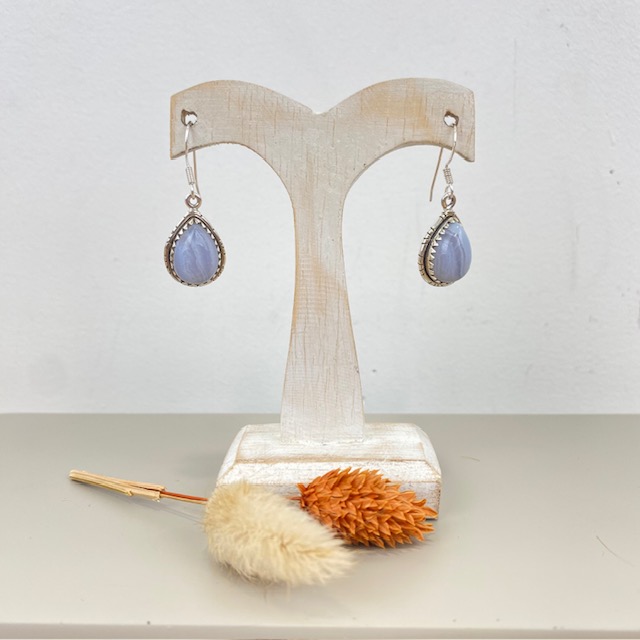 [BOAR-1118] Boucles d'Oreilles Argent 925 & Agate Blue Lace [1118]