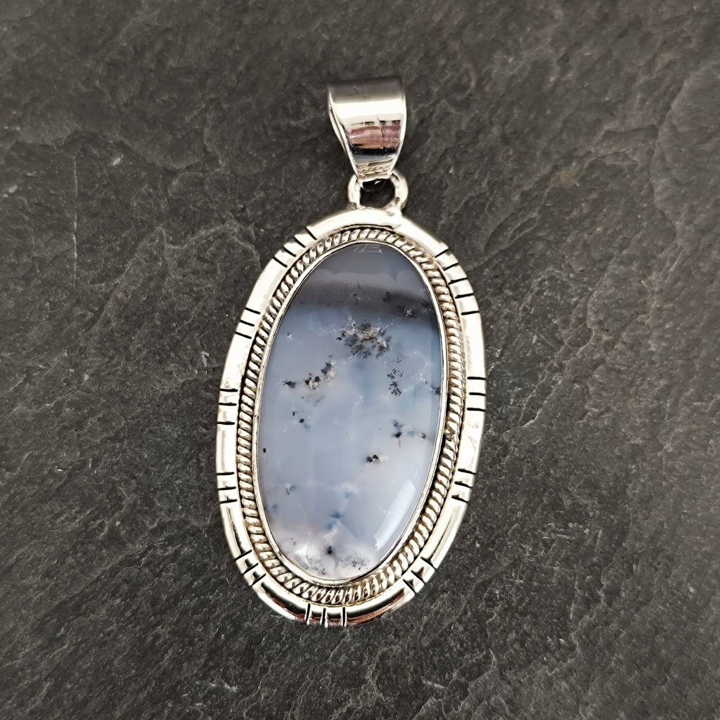 Pendentif Argent 925 Agate Dendritique - Arbre Naturel Fait Main - Longueur 2,5 Pouces - Neuf